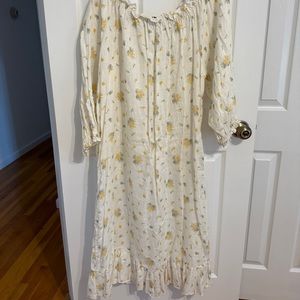 Sleeper off the shoulder Linen Flower Midi Dress